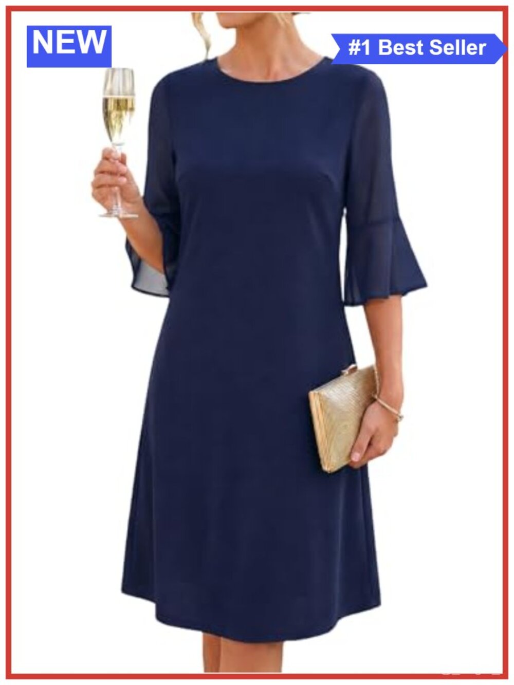 Women's Bell Sleeve Cocktail Dress A-Line Knee Length Formal Party